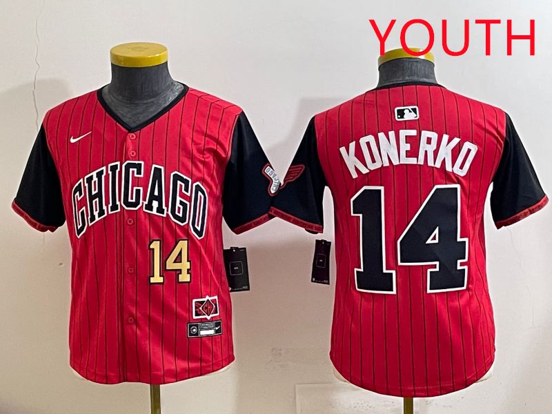 Youth 2025 Chicago White Sox #14 Konerko Red Stripe Joint Name Nike MLB Jersey style 3->youth mlb jersey->Youth Jersey